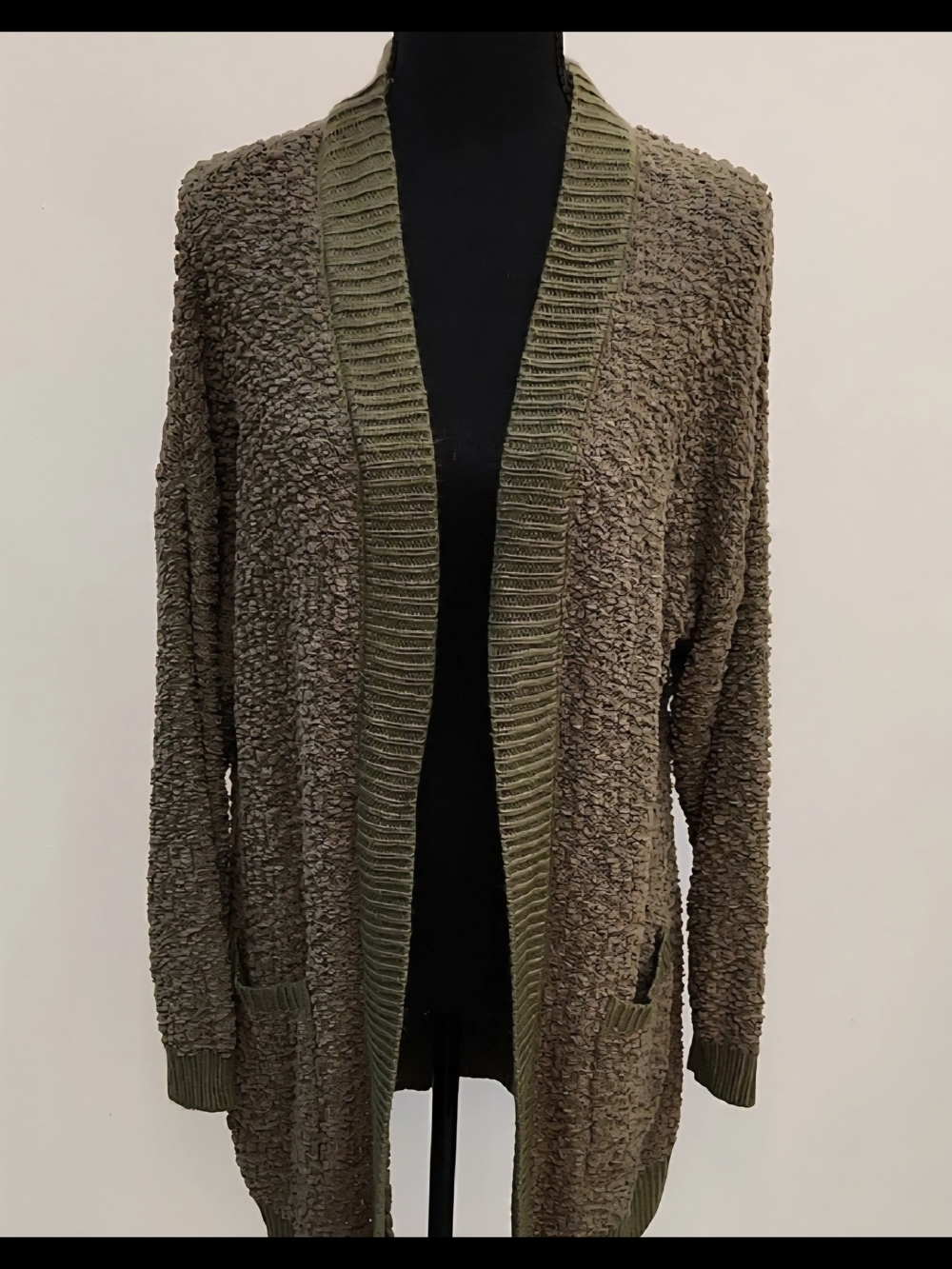 Bobbie Brooks Olive Textured Open-Front Cardigan